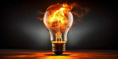 Light bulb with dynamic flame inside on reflective surface