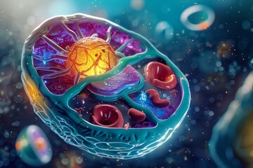 Crosssectional of eukaryote ,plant and animals cell colorful ,cell wall, and Chloroplast,endoplasmic reticulum, ribosome, cell structure, mitochondria nucleus cell biology organelle 3D background - obrazy, fototapety, plakaty