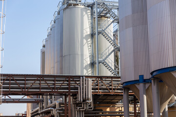 Brewery silos or tanks typically use for storing barley or fermented beer.