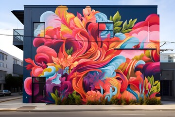 Street Art Mural: A vibrant and expressive street art mural adorning the side of a building.

