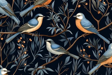 a wallpaper with birds on branches