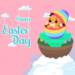 Fototapeta premium Vector flat illustration for happy easter day celebration
