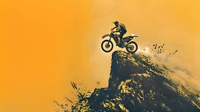 Thrilling Motocross Jump Over Cliff in Extreme Sports Action Shot