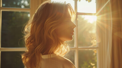 Blonde woman posing in golden hour