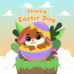 Vector flat illustration for happy easter day celebration