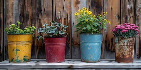 Fototapeta na wymiar Repurposing Containers for Spring Gardening: Embracing Sustainability and Seasonal Activities. Concept Spring Garden Prep, Sustainable Containers, Gardening Tips, Upcycling Projects