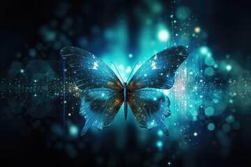 butterfly against bokeh lights and blue background