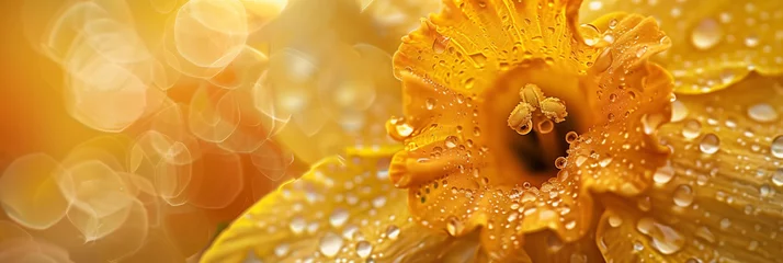 Printed kitchen splashbacks Macro photography macro daffodil closeup with dew drops