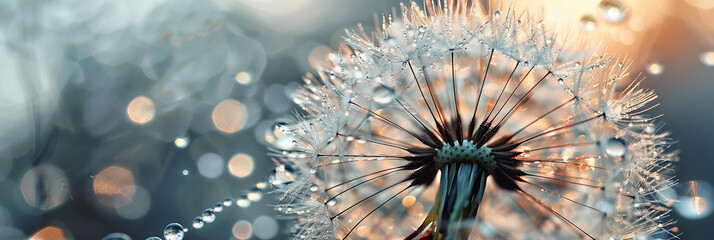 macro dandelion closeup with dew drops - obrazy, fototapety, plakaty