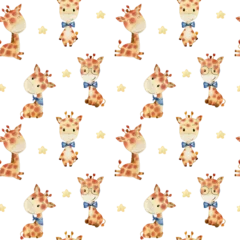 Papier Peint photo Des jouets Watercolor seamless pattern with giraffes. Wallpaper for fabric, wrapping paper, etc