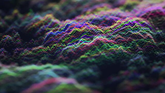 Flowing 3D multicolored digital sound waves or data analysis process. Abstract concept of big data, artificial intelligence(AI) and machine learning. Visualization of digital equalizer 4K looped video