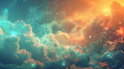 Abstract cloud technology system sci fi design 