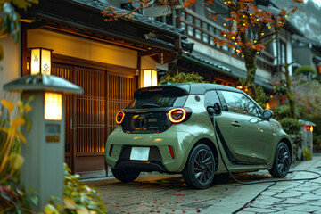 Obraz premium View of an Electric Car Charging at tokyo street
