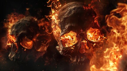 Darkness skulls with fire, emanating an eerie and ominous atmosphere with fiery intensity.