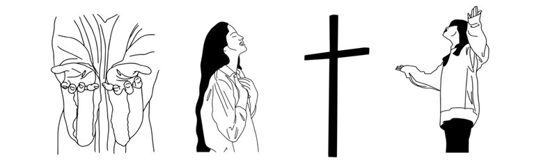 Vector christian set hand drawn doodle element. Modern brush calligraphy. Ink handwriting inscriptions. Typography and lettering.