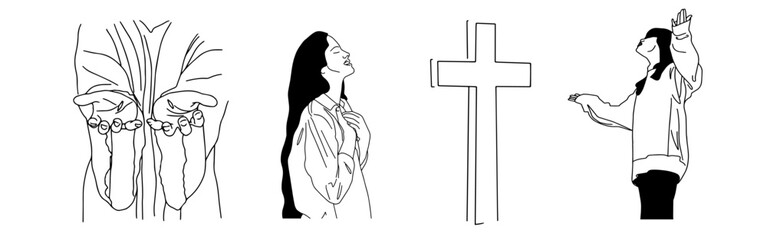 Vector christian set hand drawn doodle element. Modern brush calligraphy. Ink handwriting inscriptions. Typography and lettering.