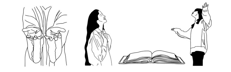 Vector christian set hand drawn doodle element. Modern brush calligraphy. Ink handwriting inscriptions. Typography and lettering.