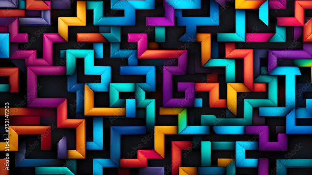 Poster colorful interlocking 3d maze pattern