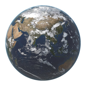 Planet earth globe from space isolated png image, north and south America physical map on a white background