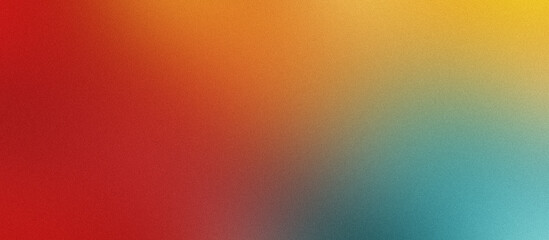 Red, yellow, purple and teal grainy gradient background, blurred color noise texture, banner design