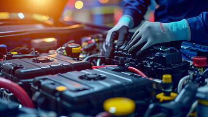 Skilled hands navigate the complexity of car mechanics, a blend of precision and expertise. AI Generative.