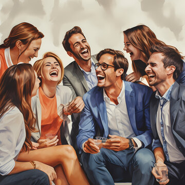 A group of people in a laughter-filled conversation