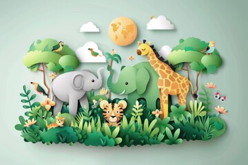 world wildlife day. creative banner with planet and animals. ai generated