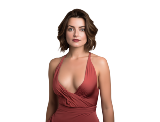 portrait of elegant sensual woman wear red cocktail party dress