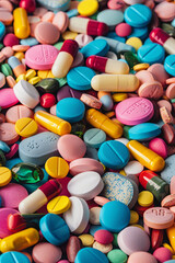 Heap of the colorful pills. medical background