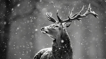 Scottish deer while snowing