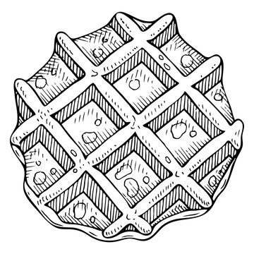 recommend clip art: Breakfast waffle sketch. Dessert baked dough. Tasty food. Hand drawn vector line illustration.