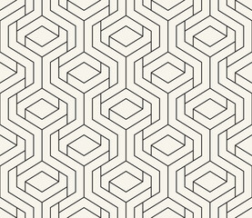 Vector seamless pattern. Repeating geometric elements. Stylish monochrome background design. - 752152052