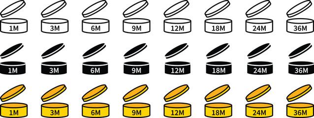 POA, Period after open icons, symbol collection in lined, isolated and colored style. Vector Illustration