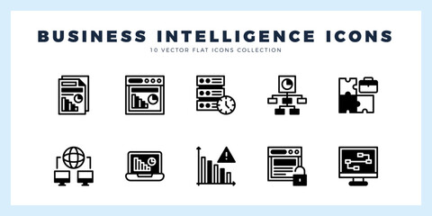 10 Business Intelligence Lineal Fill icons pack. vector illustration.