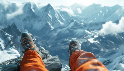 Gordijnen Mountain peaks seen from a climber's first-person perspective -wide format © Davivd
