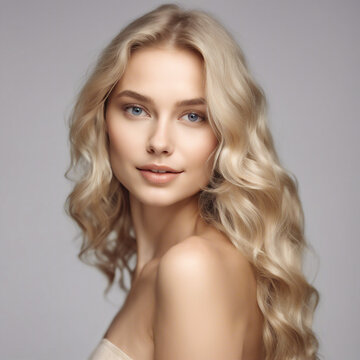 beautiful blonde woman with wavy medium-long hair