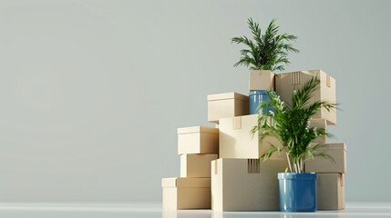 Minimal stylized simple beige cardboard boxes - obrazy, fototapety, plakaty