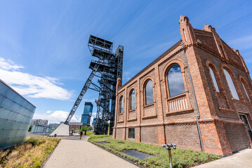 View of tower shaft Warszawa II and Silesian museum, Poland - obrazy, fototapety, plakaty