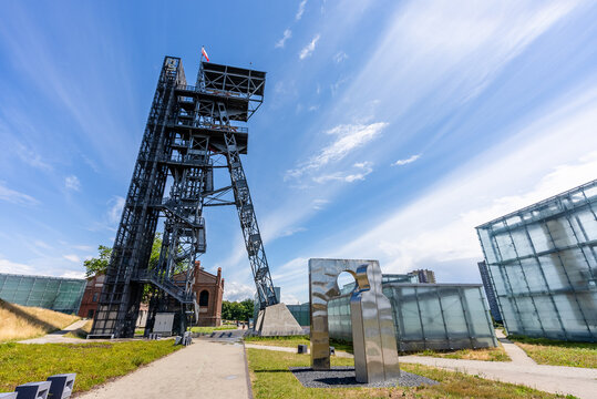 View of tower shaft Warszawa II and Silesian museum, Poland