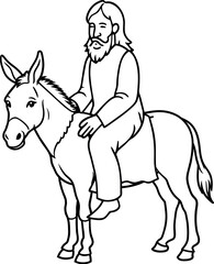 Jesus auf dem Esel - Ausmalbild für Kinder zu Ostern oder Palmsonntag