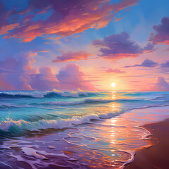 Fototapeta na wymiar A serene beach sunset with vibrant colors.