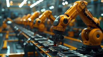 Robotic Arms Assembly Line Modern Factory