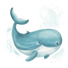 Drawing of a Blue Whale With Bubbles