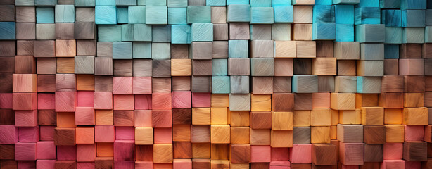 Geometric wooden cubes colorful arrangement in abstract art style. Generated AI.