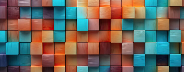 Vibrant wooden panel design triadic color scheme with rainbow cubes. Generated AI.