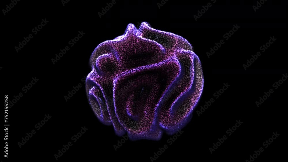 Poster 3d sphere with wave surface synthesizes and disintegrates on particles on black background. abstract