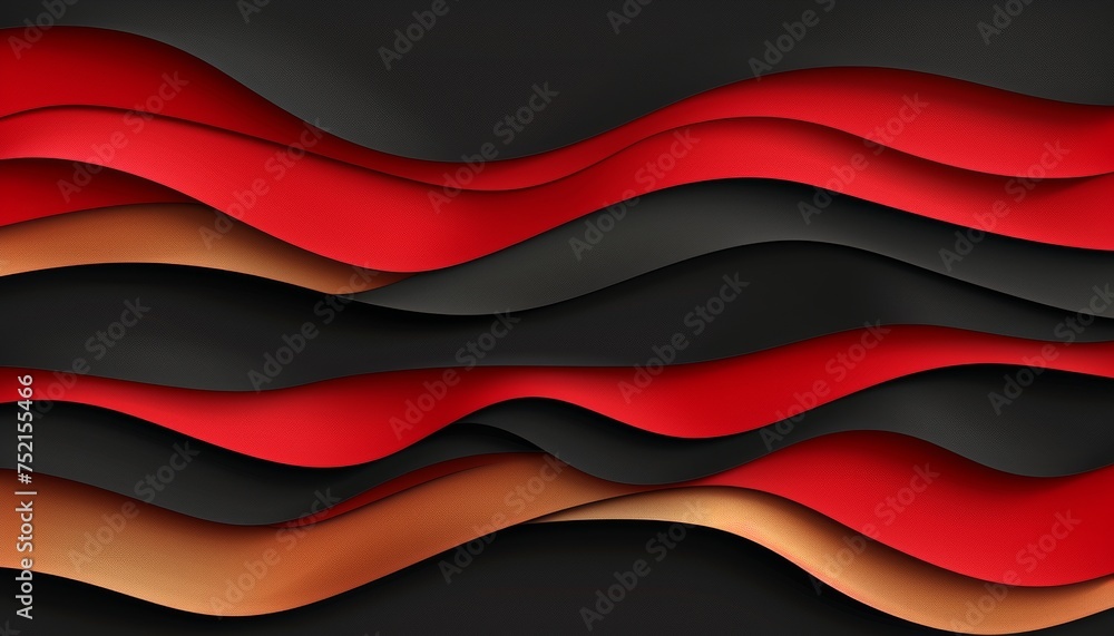 Poster abstract 3d wavy smooth background in dark matte colors black and red aesthetic concept