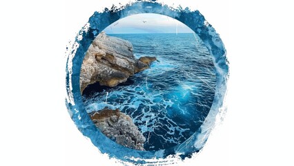greek colours of deep blue and white logo with water and layers of nature 