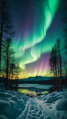 aurora borealis over the lake