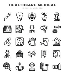 Set of 25 HEALTHCARE MEDICAL Lineal Icons Pack.